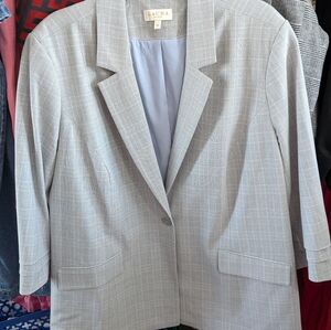 Laura Plus baby blue gray plaid blazer